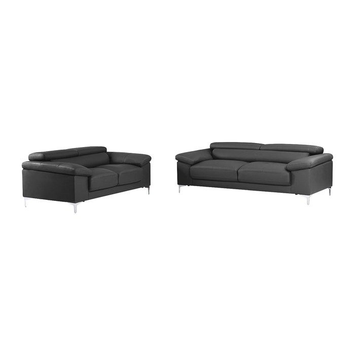 Canapés 3 places et 2 places en cuir gris anthracite SOLANGE