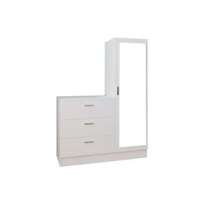 Commode 3 tiroirs avec armoire et miroir - Blanc - VITORIO Commode 3 tiroirs avec armoire et miroir - Blanc - VITORIO