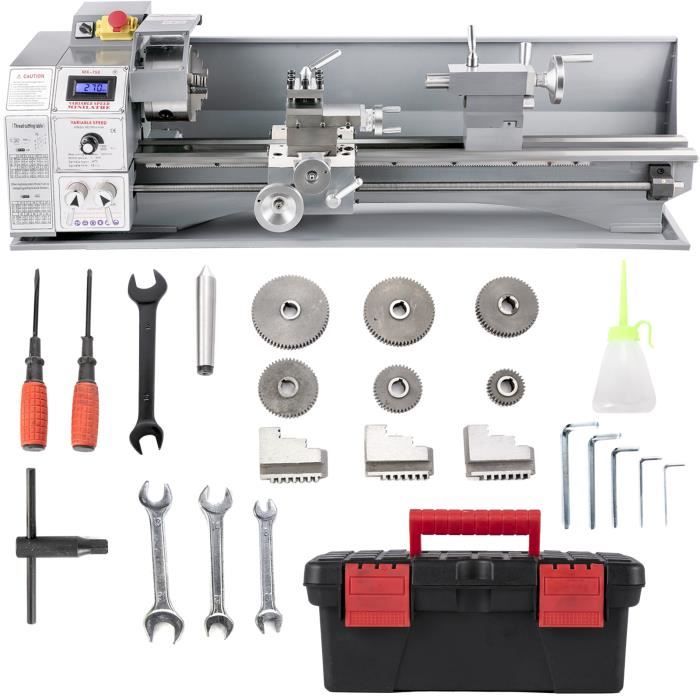 Tour à Métaux VEVOR 750W - 220x750mm - Vitesse Variable 50-2250 Tr/min - Pour Tournage, Perçage, Filetage