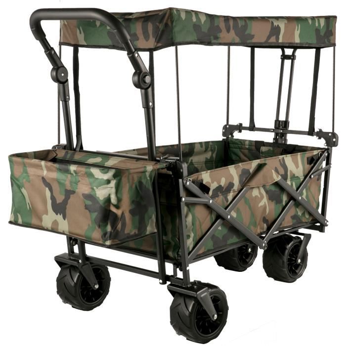 Chariot Pliable avec Toit - VEVOR - Capacité 100 kg Chariot Jardin - Camouflage