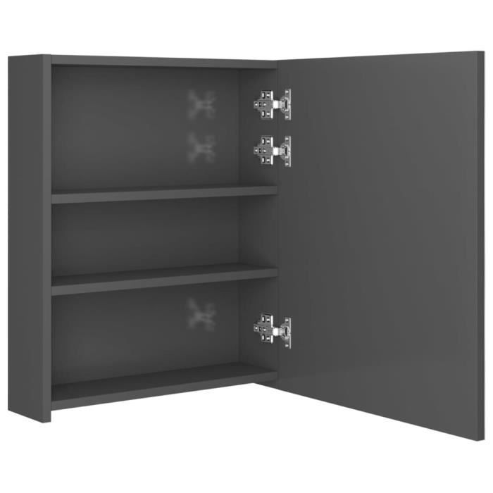 Armoire de salle de bain - VINGVO - YIN(326483) - Miroir LED - Gris brillant - 50x14x60 cm