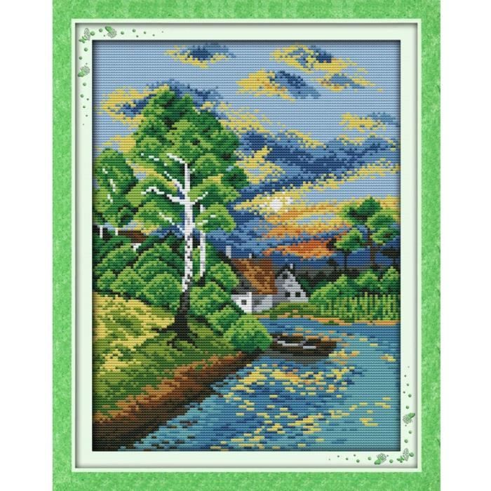 Kit Broderie Crewel Vintage 1979 Sunset Stitchery « Center Street » – Complet, Occasion