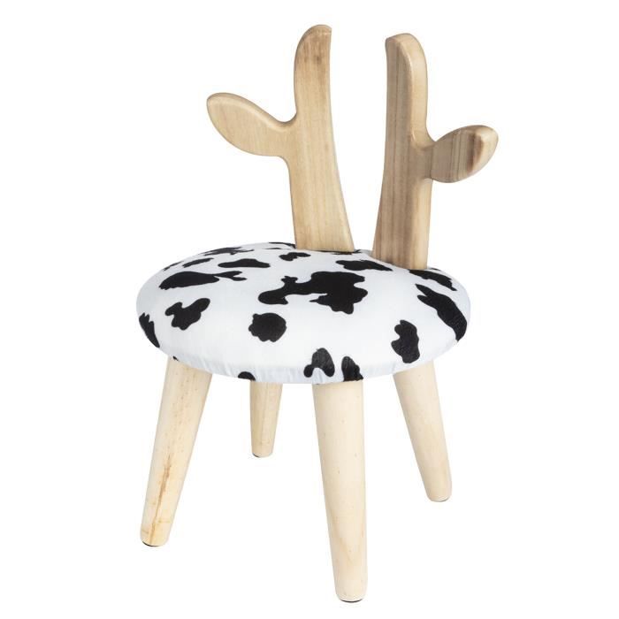 Petit Tabouret Avec Cornes En Pin Et Effet Fourrure De Vache Noir Et Blanc H45xd30cm Noir Blanc Achat Vente Tabouret Cdiscount