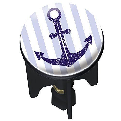 WENKO Bouchon d'évier Pluggy®, Bonde de lavabo, Sailor, Laiton, Ø 3,9 x 6,5 cm, Bleu - Blanc
