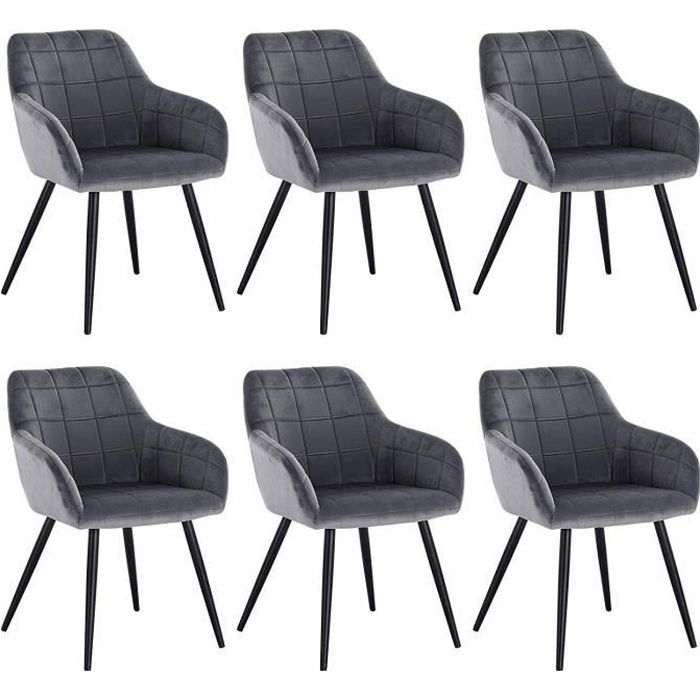 WOLTU 6 x Chaises de salle à manger siège bien rembourré en velours Chaise de cuisine pieds en métal Gris Foncé WOLTU 6 x Chaises de salle à manger siège bien rembourré en velours Chaise de cuisine pieds en métal Gris Foncé