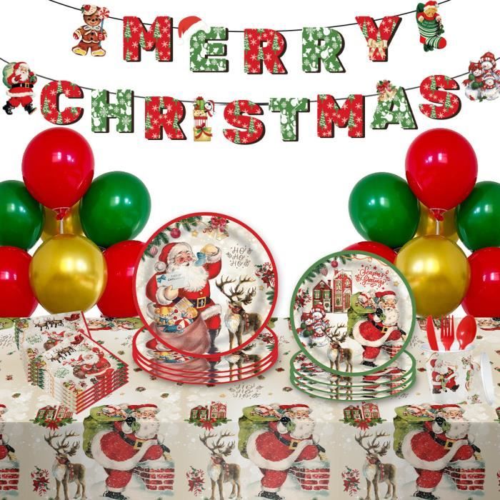 Lot de 20 assiettes carton jetables Noël - Motifs sapin, Père Noël