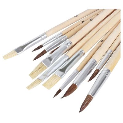 jowoart Lot de 12 pinceaux à tête en crin de cheval en forme de noisetier pour gouache, aquarelle, acrylique, peinture à l'huile, longue tige en bois