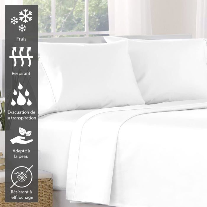 Drap Plat En Coton Longue Fibre 500 Fils – Confort Luxe, Tailles Simple, Double, Queen, King (vert Clair 245x270 Cm)