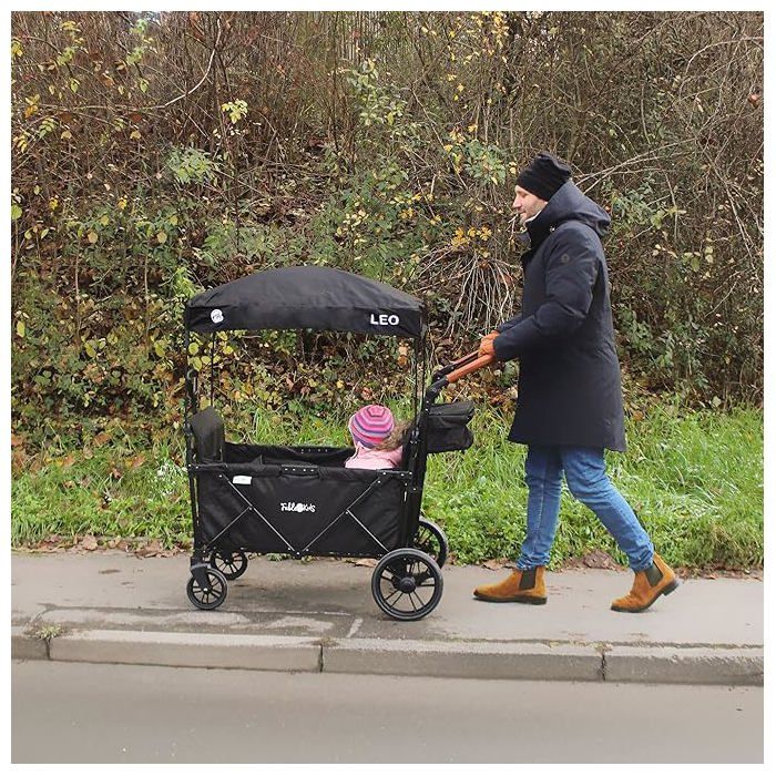 FableKids Chariot Leo X4Lite – Pliable – Toit – 2 Sièges 20 Kg Chacun – Harnais 5 Points – Frein Pied – Noir