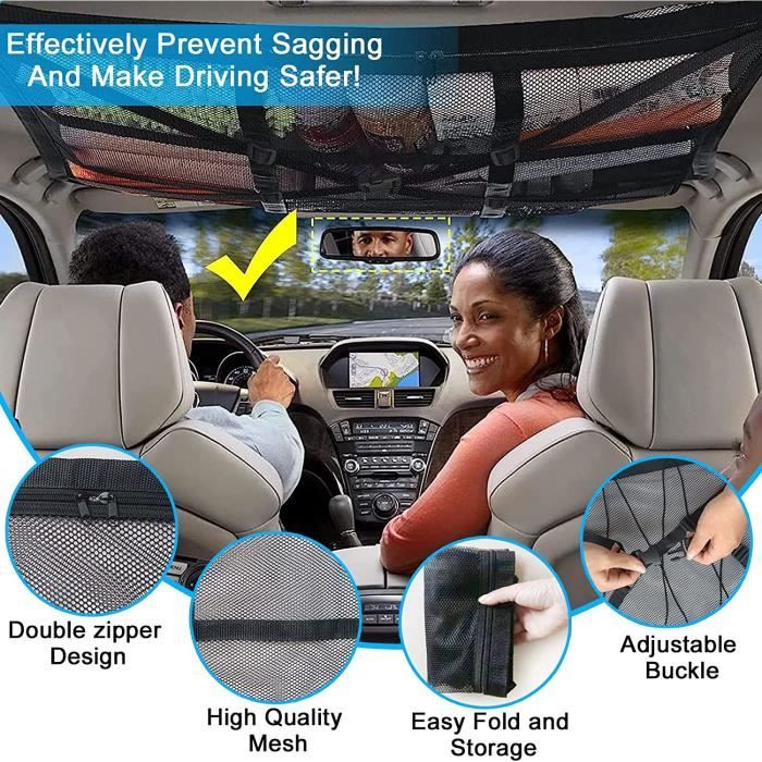 Dazhtu Filet De Rangement Toit Voiture 90x65cm - Organiseur Plafond Voiture Avec Fermeture Éclair
