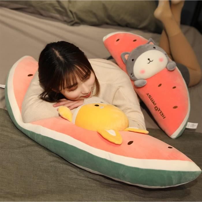 Oreiller Peluche Pastèque - Coussin Déco Fruit Mignon 39x18x13 Cm - Pour Canapé, Chambre, Cadeau Enfant