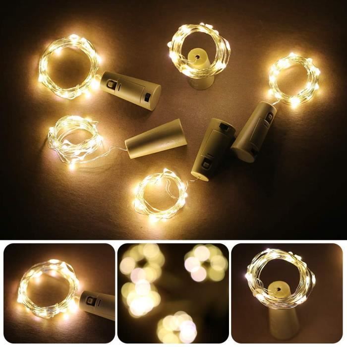 Guirlande Lumineuse USB Bouteille 2024 – 20 LED 2m, Rechargeable, Bouchon LED Pour Vin Noël Mariage