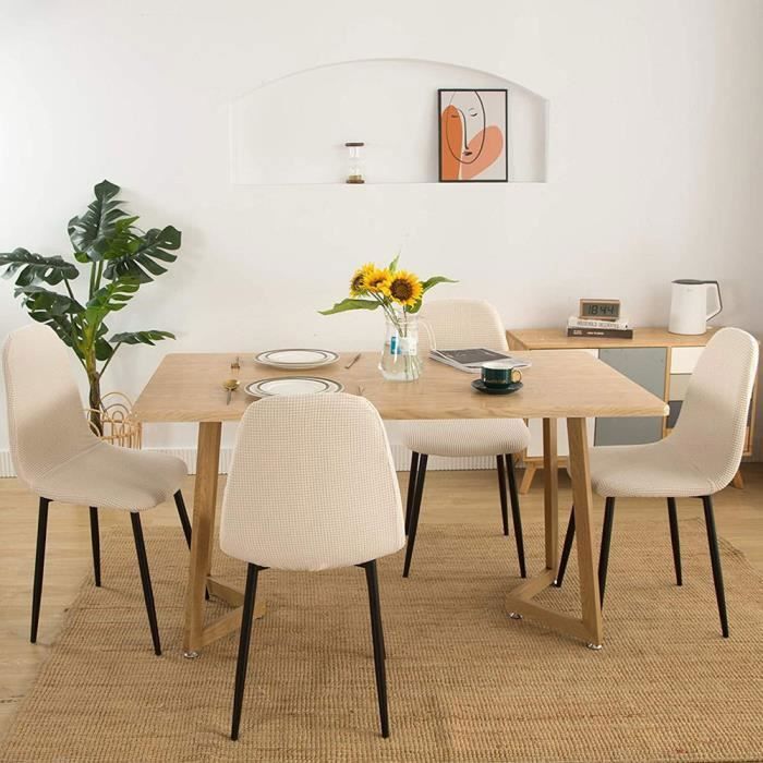 Housse De Chaise Extensible Scandinave Imperméable – Lot De 6, Beige – Sans Accoudoirs – Salle à Manger, Cuisine, Bureau