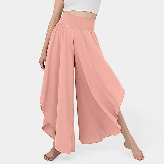 Swing Pantalon Fluide Femme Pantalon en Lin Couleur Unie Pantalons De Randonnee Femme Corsaire Fendue Couleur rose