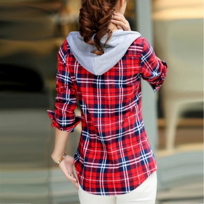 Blouse femme Chemises en flanelle pour femme Blouses rayees a manches longues avec capuche de marque en coton Type 88613 Blanc Cdiscount Pret a Porter