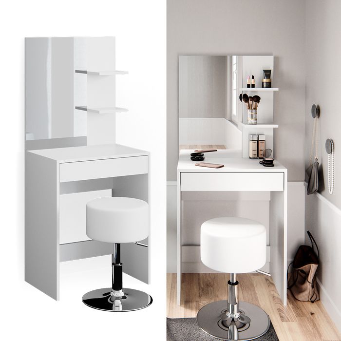 Coiffeuse Table de Maquillage d'Angle Commode avec Miroir, Etagère