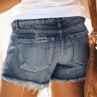 Short En Jean Femme Décontracté - Style Bermuda Effiloché - Taille Moyenne - Déchirures Et Franges - Pour été, Plage, Quotidien