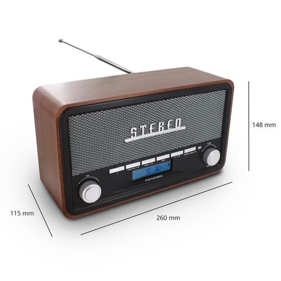 Micro-chaîne Vintage, Radio DAB+/FM, Lecteur CD-MP3, Stéréo, Bluetooth,  USB, , Noir, Roadstar, HRA-1782ND+BK