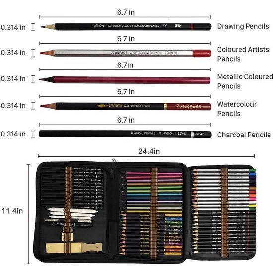 Zzone Crayons de couleur Croquis Kit ,71pcs Set de dessin pour enfants  Outils pour Dessiner.Inclus colorées, aquarelle, Charbon de bois et  métallique pour livres de coloriage : : Fournitures de bureau