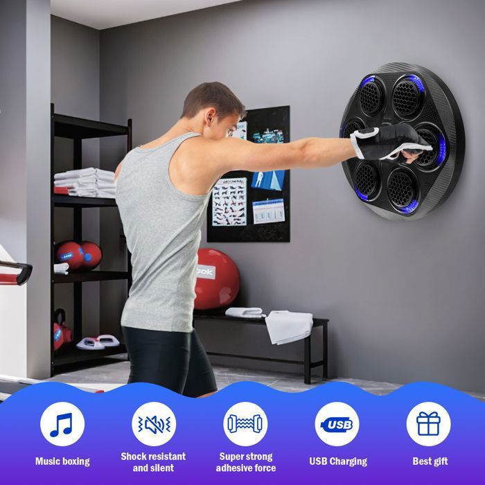 Machine De Boxe Musicale LED Intelligente - 9 Modes & Vitesses, Bluetooth, Éclairage Dynamique - Entraînement Fun à Domicile Adultes & Enfants