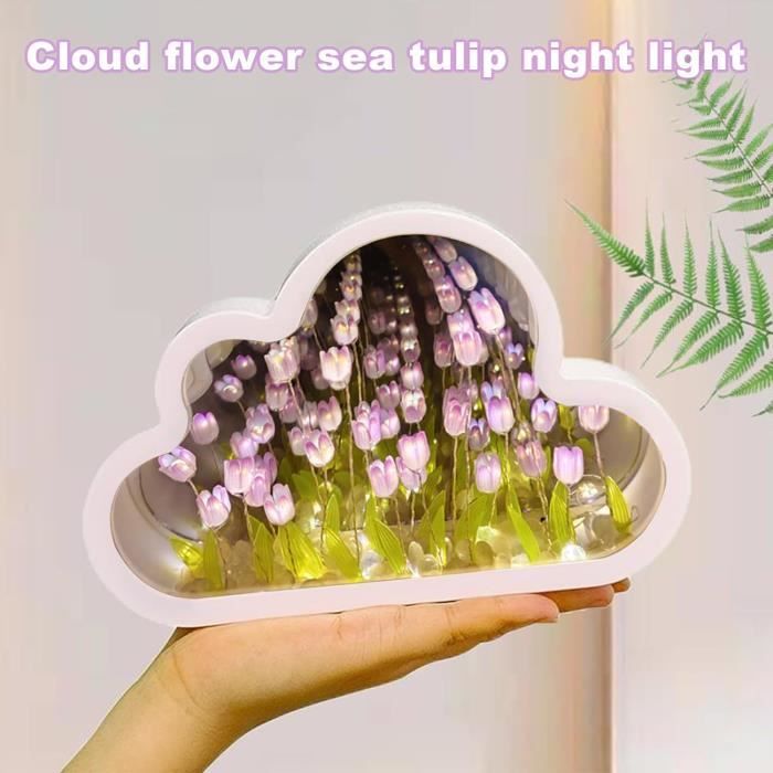 Acheter Bricolage nuage tulipe LED veilleuse ornements créatifs cadre Photo  miroir lampes de Table décoration de bureau filles cadeau d'anniversaire