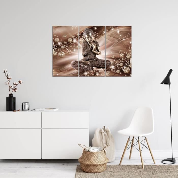 Runa Art Bouddha Feng Shui Peinture Tableau Salon XXL Beige Spa Zen 120 x 80 cm 3 Parties Decoration Murale 503431a