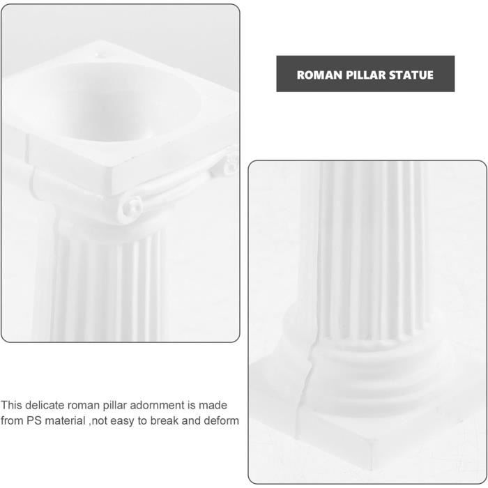 Lot De 3 Colonnes Romaines En Résine - Décoration Grecque Vintage 3.6x3.6x6.7cm Blanc