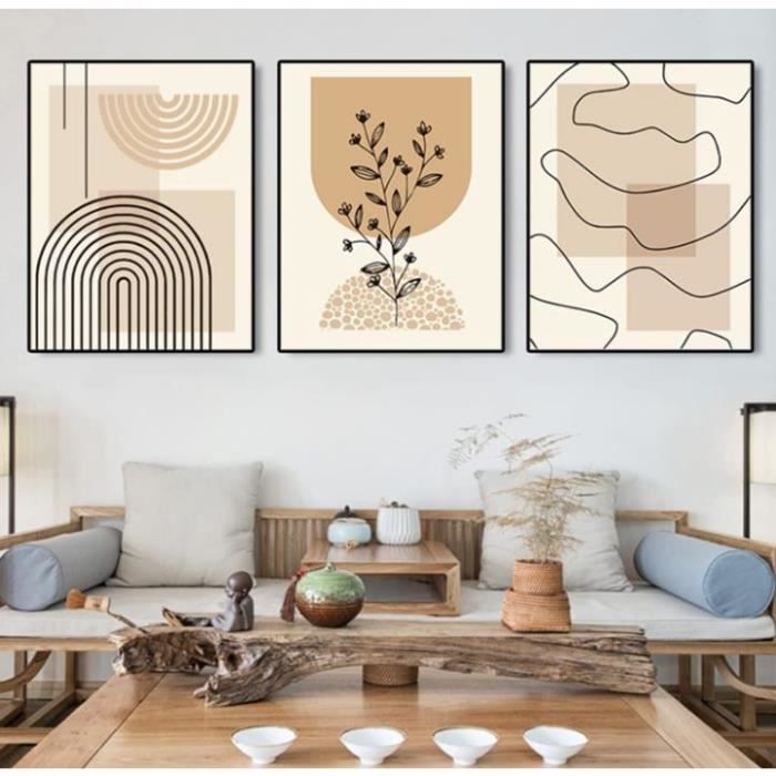 Lot De 3 Posters Noir Et Beige Bohème - Décoration Murale Moderne Pour Salon Et Chambre - 40x50 Cm Sans Cadre