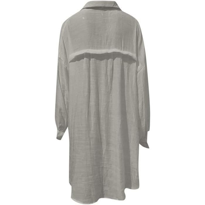 Chemise femme coton lin chic sexy longue loose chemise manches longues casual loose chemise printemps ete tunique Gris Gris Cdiscount Pret a Porter