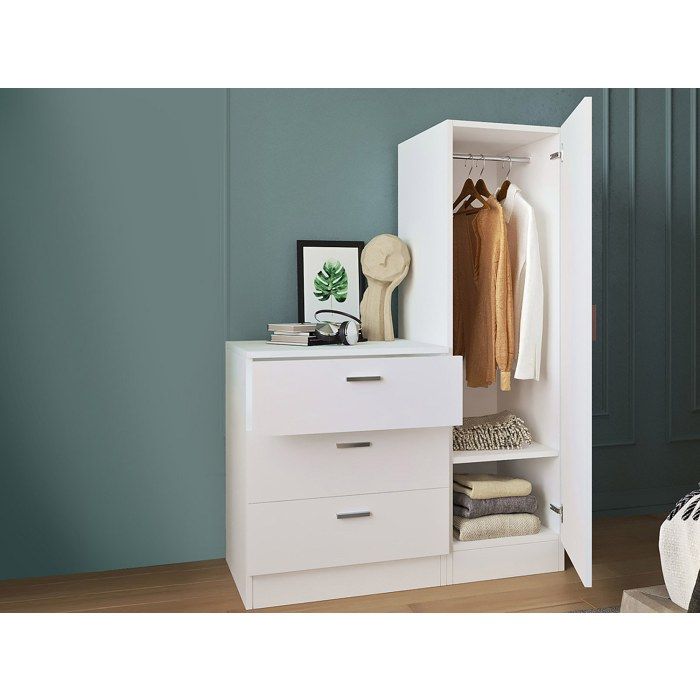 Commode Blanche Moderne Avec 3 Tiroirs Et Portes Vitrées LED | Meuble Multifonction Salon, Chambre, Bureau | Étagères Réglables - 9