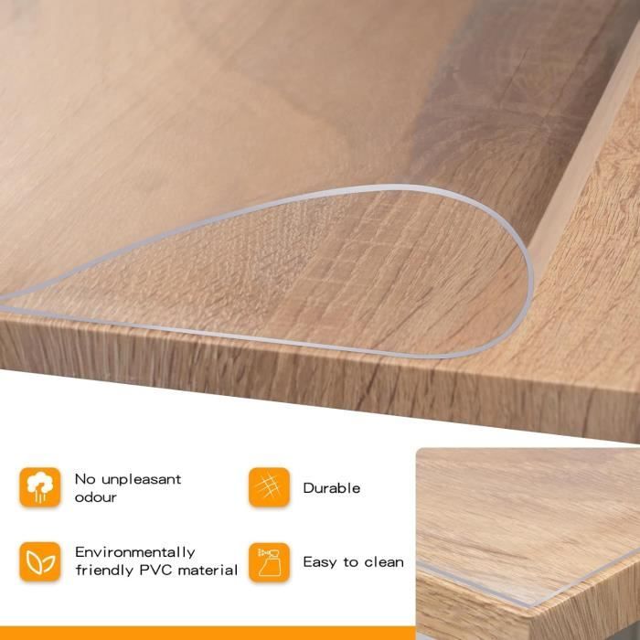 Nappe Transparente PVC 2mm - 90x160cm Imperméable Et Antidérapante - Protection De Table Contre Taches Et Rayures
