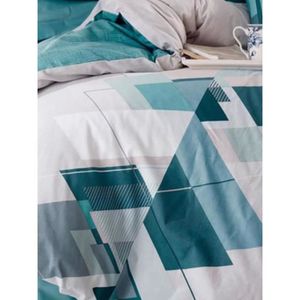 Parure De Lit 240x220 Cm Percale Coton Gustav Vert Emeraude 3 Pièces - Housse Couette + Taies