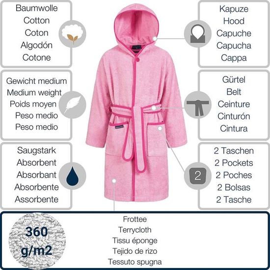 Peignoir enfant ado fille garcon 100 coton eponge capuche 750 Cdiscount Maison