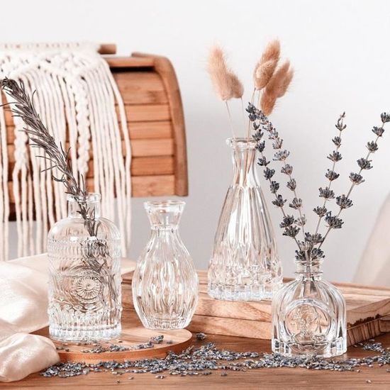 12 Petits Vases En Verre Vintage - 12,5 Cm - Avec Corde Jute - Idéal Mariage & Décoration