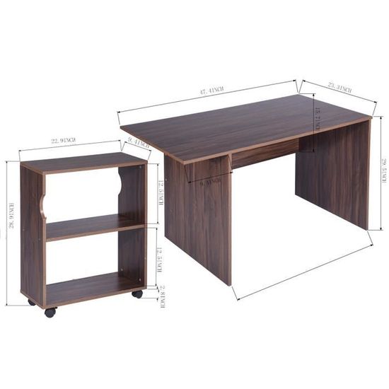 bureau informatique meuble de bureau avec 1 rangement bibliotheque mobile contemporain walnut achat vente secretaire lot de 1 bureau et 1 etageres cdiscount
