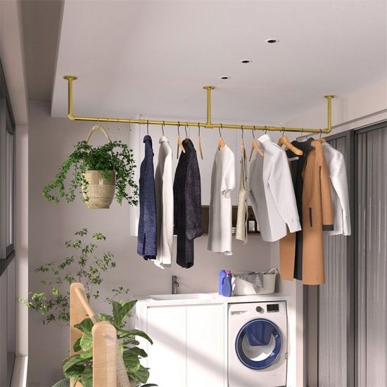 Porte-Vêtements D'Angle Fixé Au Mur - Tube Industriel Noir 80x80cm - Pour Rangement Entrée, Bureau, Dressing