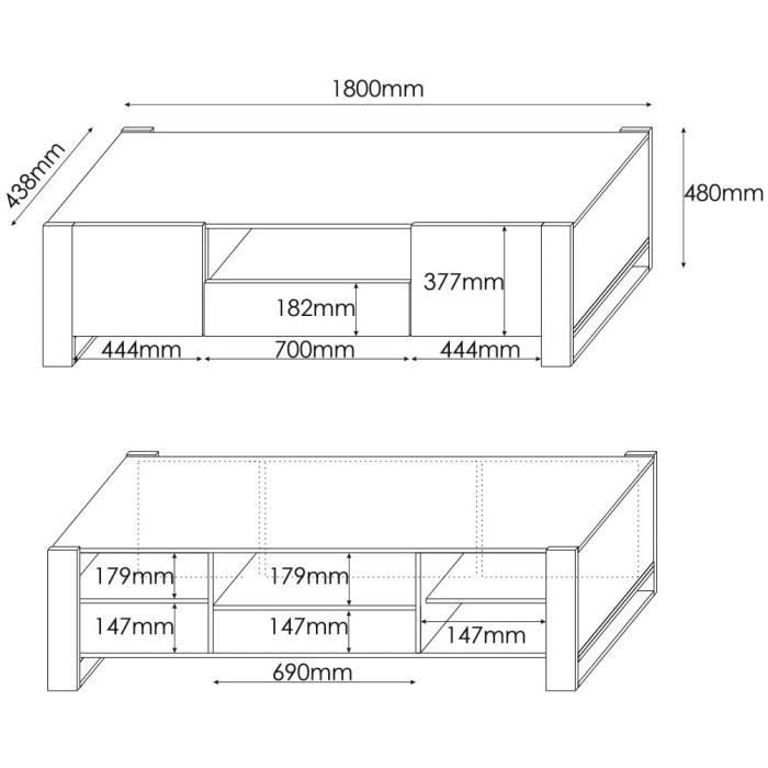 Meuble TV BIM Furniture NUNKI 180 Cm Chêne Anthracite – Pour Écran 70''