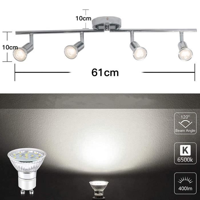 Plafonnier Led 6 Spots Orientables & Pivotants - Gu10 Spots De Plafond