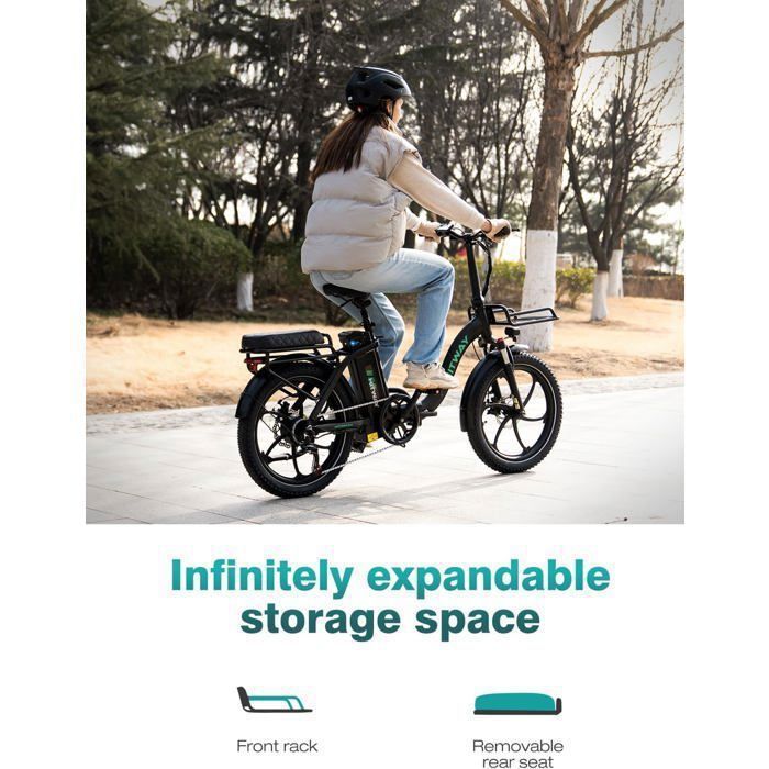 Vélo électrique Pliant ANCHEER 20 Pouces – Batterie 36V 10,2Ah (100 Km), Moteur 250W, 7 Vitesses, Suspension, Homme/femme