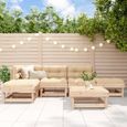Salon de jardin ATYHAO 6 pcs bois massif avec coussins - Blanc/Beige - Naturel - Extérieur-0
