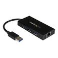 STARTECH Hub USB 3.0 à 3 ports avec adaptateur Gigabit Ethernet et câble intégré - Concentrateur USB 3.0 portable - Aluminium-0