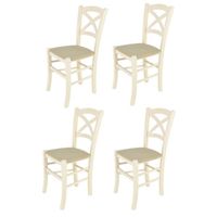 Tommychairs - Set 4 chaises cuisine CROSS, structure en bois de hêtre peindré en aniline blanche, assise en tissu couleur chanvre