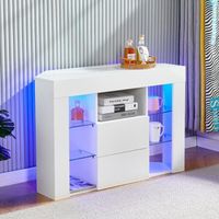 Meuble TV d'angle Moderne à LED Lumière,9 Compartiments, 100x40x68CM, Buffet Bas Rangement Salon, Blanc Haut Brillant