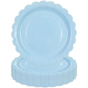 10 Assiettes En Carton Bleues Pour Baby Shower Garçon - Diamètre 21 Cm, Légères Et Jetables