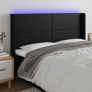 TÊTE DE LIT Tête de lit à LED Noir - ALOMEJOR - 203x16x118/128 cm - Similicuir - Bande LED découpable