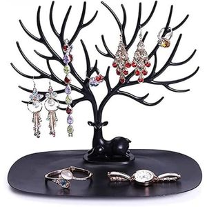 Présentoir à bijoux / porte-bijoux en forme d’arbre avec motif de cerf Sika noir Taille L cadeau danniversaire/Noël pour bagues/collier