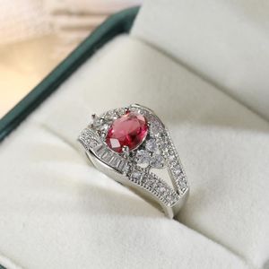 BAGUE - ANNEAU Bagues CZ Fashion Oval Red Ruby Ring Womens White Gold Filled Wedding Jewelry Taille 57