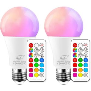 AMPOULE - LED E27 12 Couleurs LED RGBW Ampoule Changement de Couleur Télécommande , Timing et Dimmable RGB+Blanc 10W  (Lot de 2)