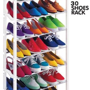 XXL étagère à chaussures avec 10 niveaux Armoire à chaussures 140x72 cm BLANC acier jusqu/'à 40 paires de chaussure