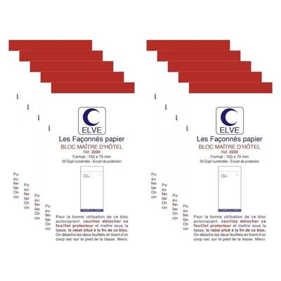 Lot De 6 Blocs Maître D'hôtel - Format 75x150 Mm, 50 Feuillets Autocopiants Triplis - Fabrication Française